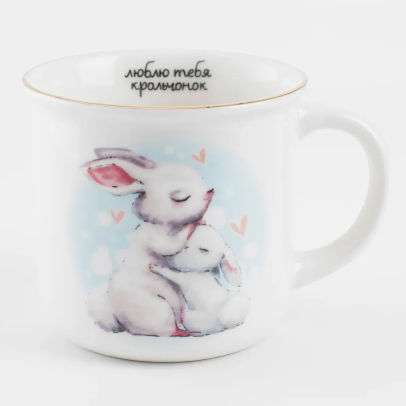 Mug, children's, 360 ml, porcelain N, white, Rabbit with rabbit, Ideas
