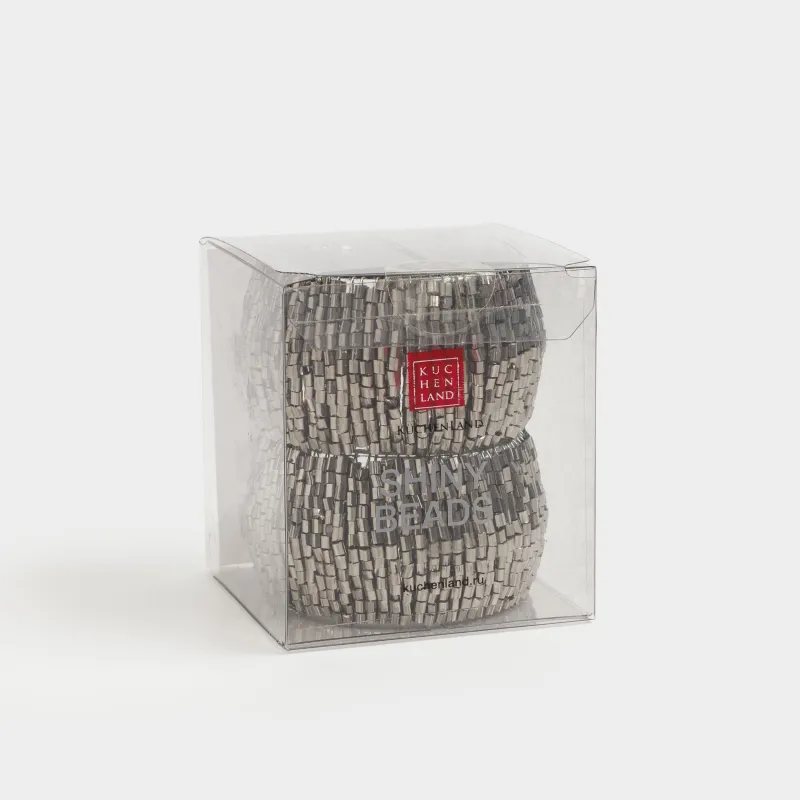 Napkin ring 5 cm, 2 pcs, beads, round, dark gray, Shiny beads, image-4