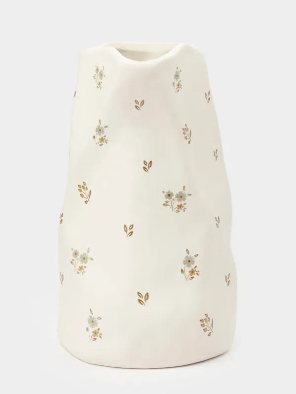 Flower vase, 20 cm, ceramic, milky, Vintage flowers, La flore, image-1