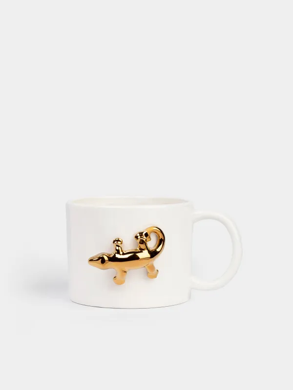 Mug, 550 ml, porcelain P, milky, Golden lizard, Paradise garden, image-0