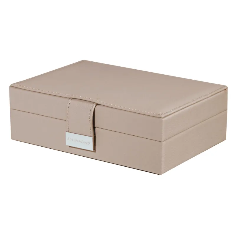 Jewelry box, 20x15 cm, with mirror, wood/PU leather, Beige, Premiere, image-0