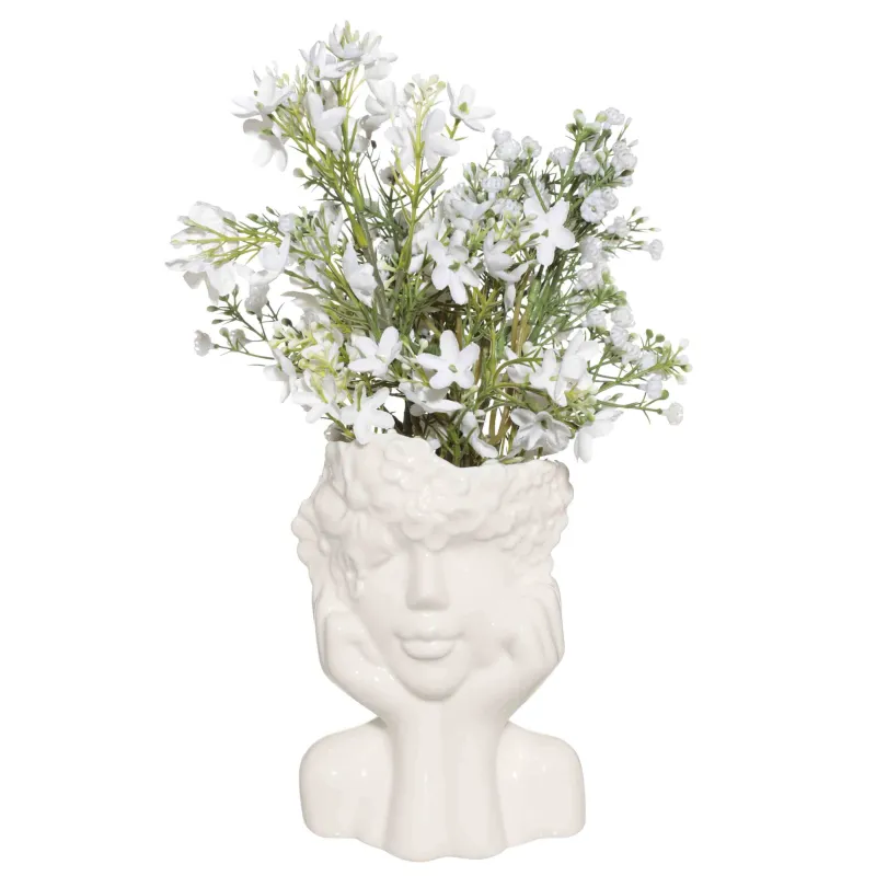 Flower vase, 17 cm, decorative, porcelain P, milk, Face in flowers, Face flowers, image-3