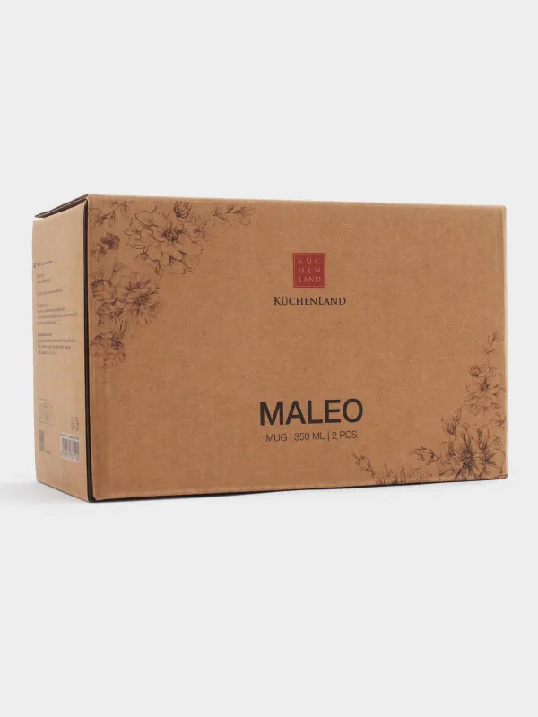 Mug, 350 ml, 2 pcs, porcelain P, white, Beige flowers, Maleo, image-4