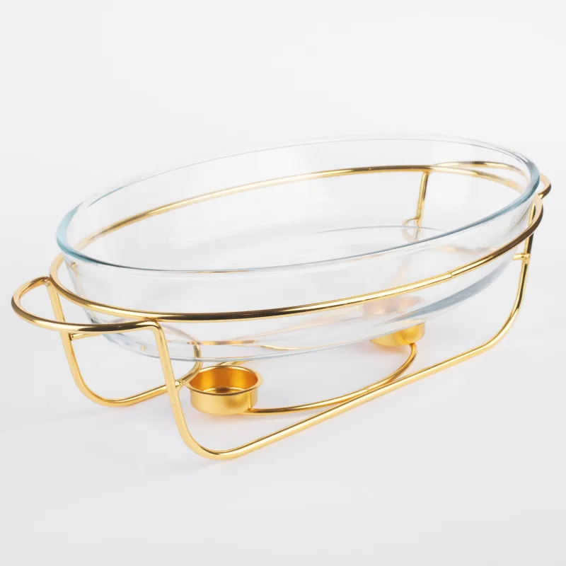 Chafing dish, 35x24 cm, glass T/steel, oval, golden, Classic gold, image-1