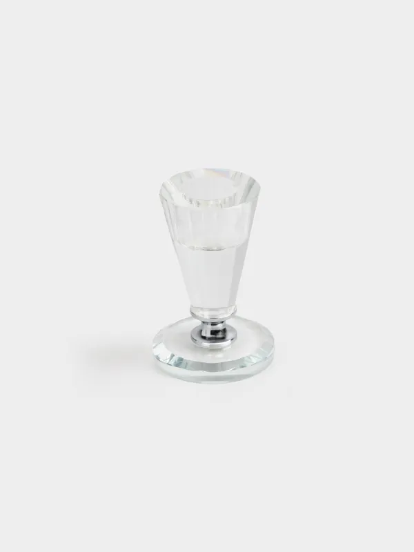 Candlestick, 8 cm, for a thin candle, on a leg, crystal glass, silver leg, Lux crystal, image-1