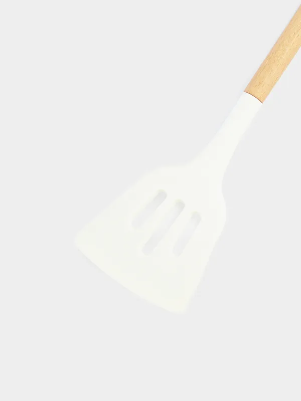 Spatula, 32 cm, with slits, silicone / wood, beige, Provence, image-4