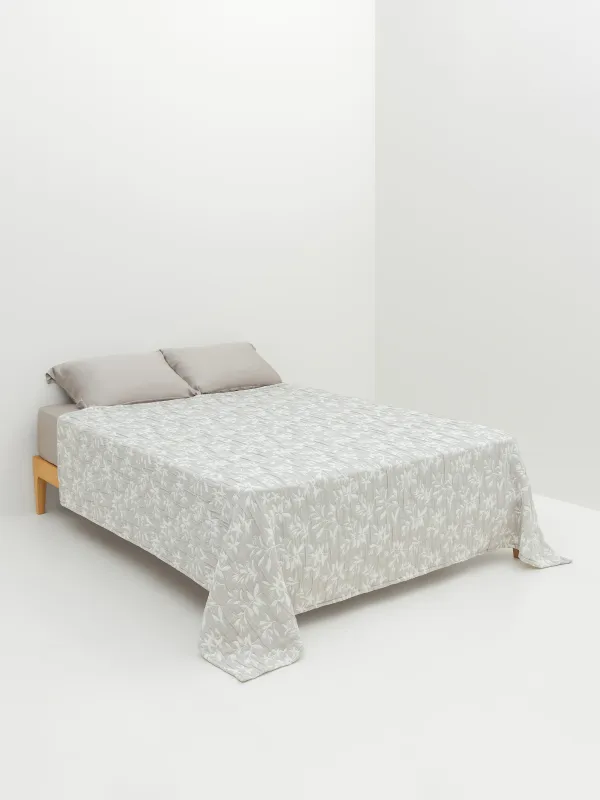 Bedspread, 220x240 cm, quilted, jacquard, grey, Leaves, Stitch jacquard, image-1
