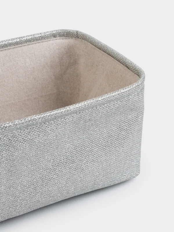 Storage basket, 29x19x12 cm, with handles, polyester. rectangular, silver, Ideally, image-3
