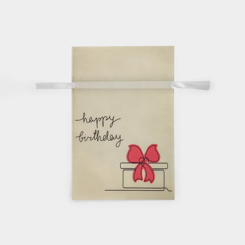 Gift bag, 20x30 cm, with drawstrings, polypropylene, white, Happy Birthday, Birthday