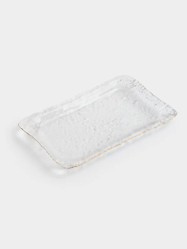 Dish, 14x23 cm, rectangular glass, with golden edging, Nautilus gold, image-1