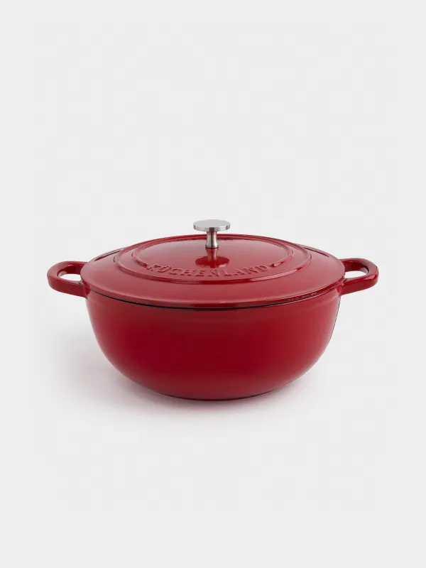 Cauldron, 27 cm, 4.5 l, with lid, cast iron, Red, Bright, image-0