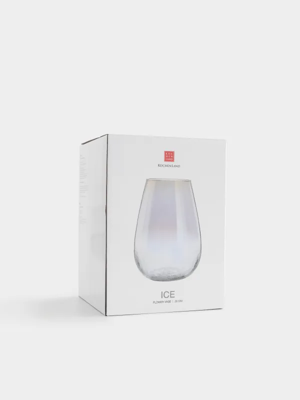Flower vase, 26 cm, glass, beige gradient, Craquelure, Ice, image-5