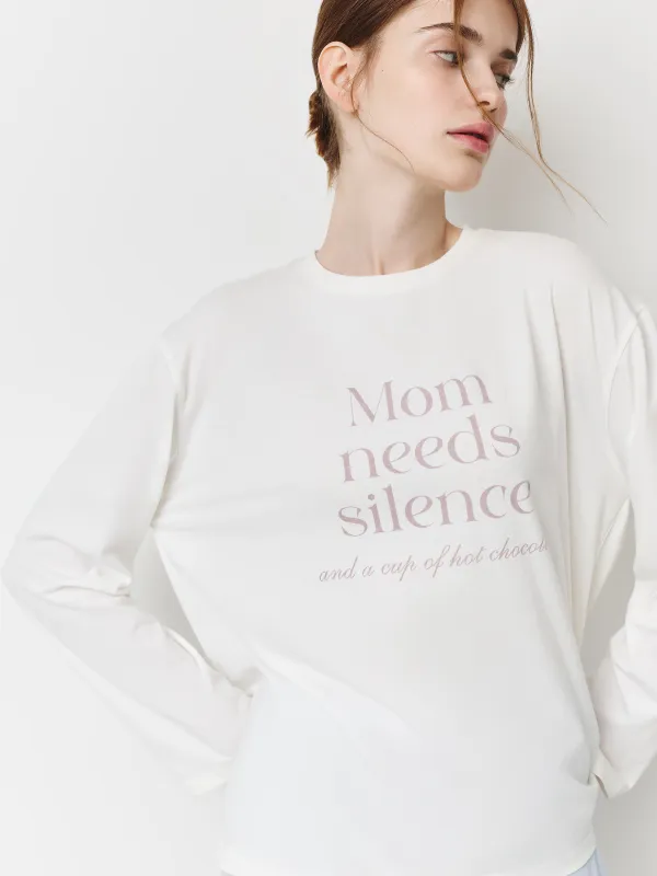 Women's long sleeve, homewear, size S, cotton / polyester / elastane, milky, Lettering, Ankina, image-3