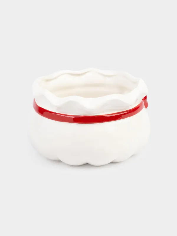 Candy bowl, 20x12 cm, ceramic, beige-red, Gift bag, Christmas traditions, image-1