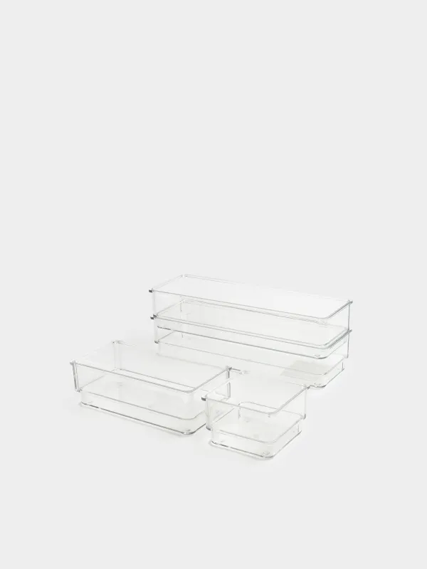 Set of organizer boxes, 4 pcs, plastic, Basic, image-2