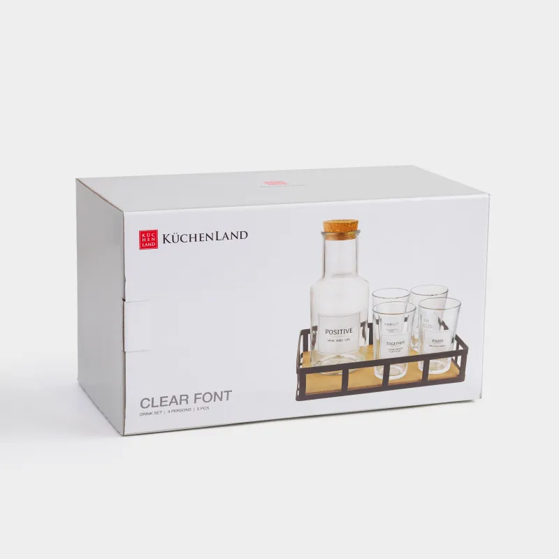 Drink set, 4 persons, 5 items, on a stand, glass / metal, Clear font, image-4