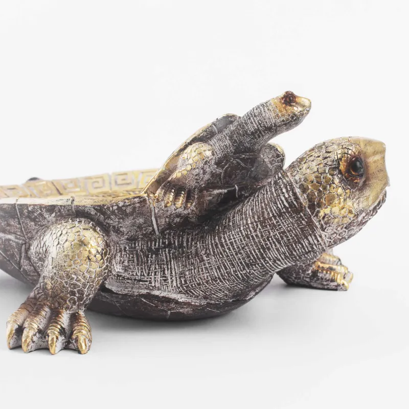 Decorative dish, 28x21 cm, polyresin, golden-silver, Turtles, Paradise island, image-6