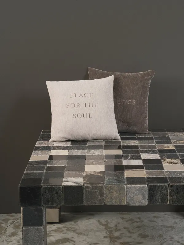 Decorative pillow, 45x45 cm, chenille/velvet, beige, Place for the soul, Chenille, image-5