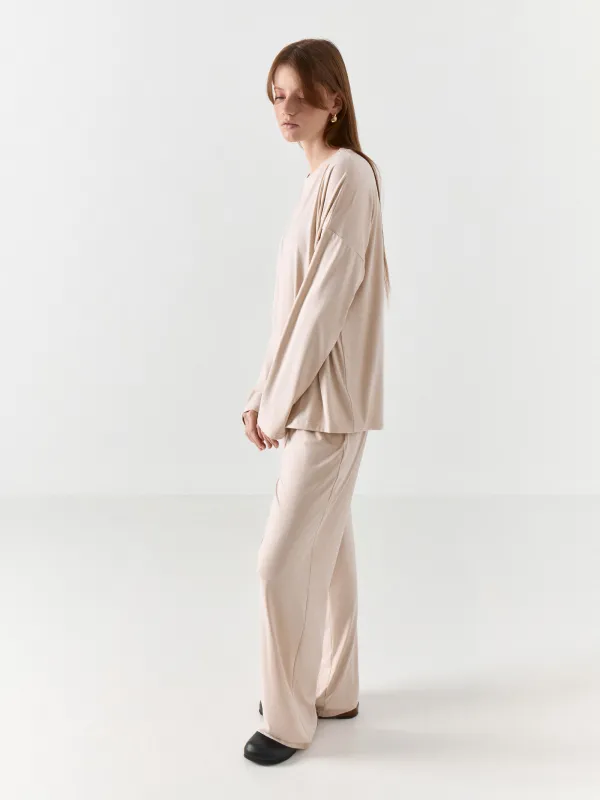 Women's trousers, homewear, size L, polyester / elastane, sand, Vitalina, image-2