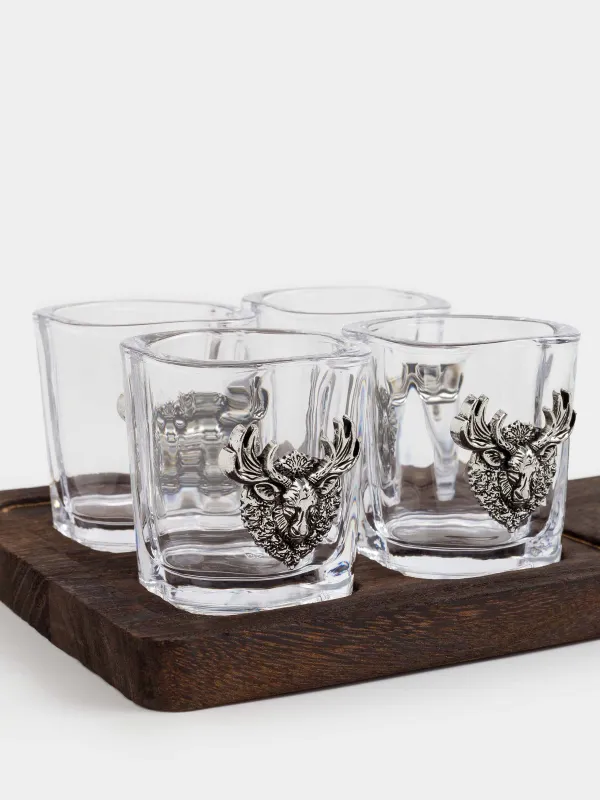 Drinking glass, 50 ml, 4 pcs, on a stand, glass / metal / wood, Moose, Lux elements decor, image-1