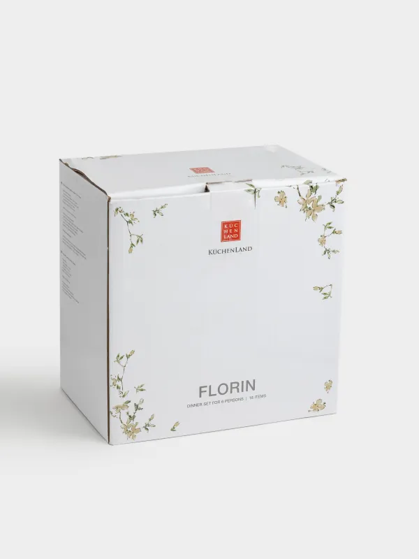 Dining set, 6 persons, 18 items, porcelain F, white, Flowers, Florin, image-6