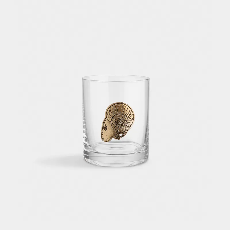 Drinking glass, 10 cm, 340 ml, glass/metal, golden, Aries, Zodiac