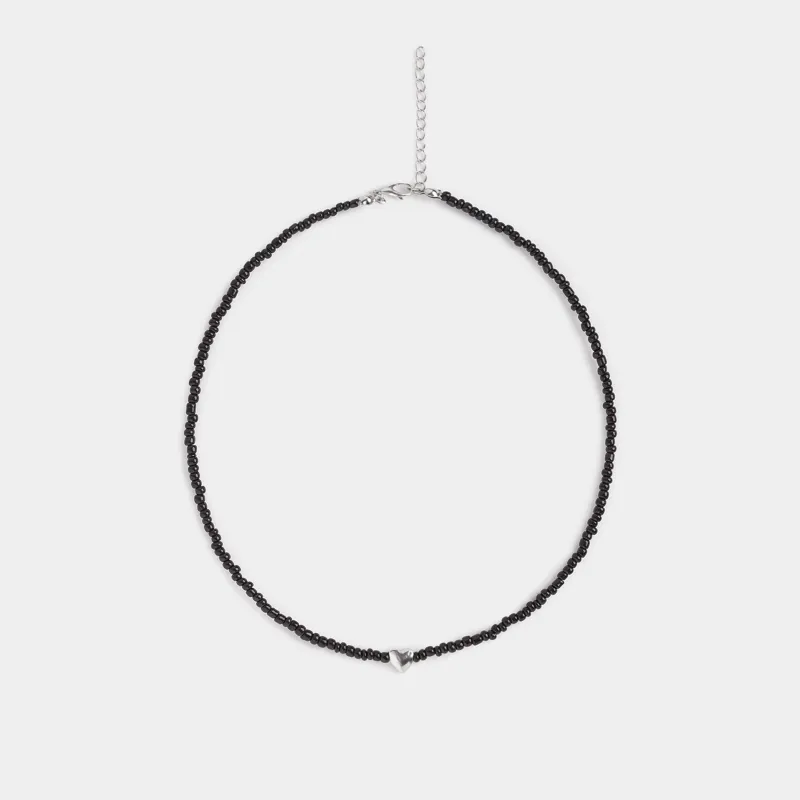 Chain, 44 cm, with pendant, glass / metal, black, Heart, Jewelry black