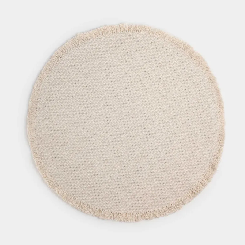 Placemat, 38 cm, with fringe, polyester / cotton, Round, beige, Fringe