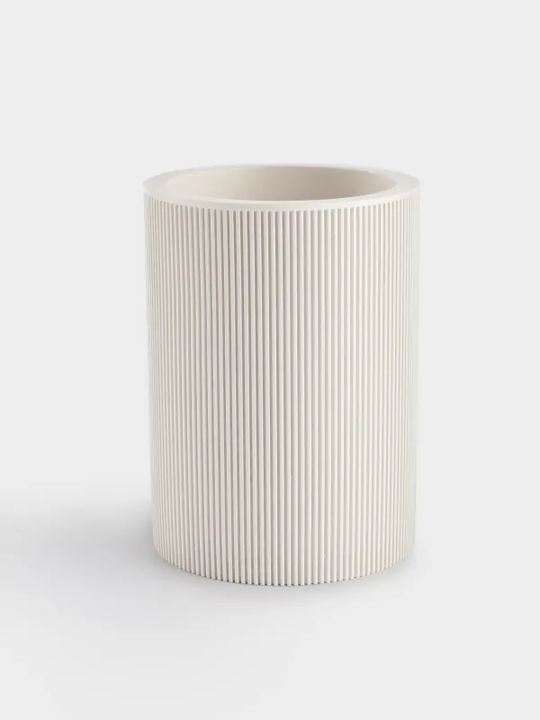 Toothbrush holder, 10 cm, polyresin, milky, White stripes, image-0