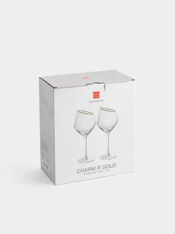 Drinking glass, 560 ml, 2 pcs, glass, with golden edging, Charm R gold, image-6