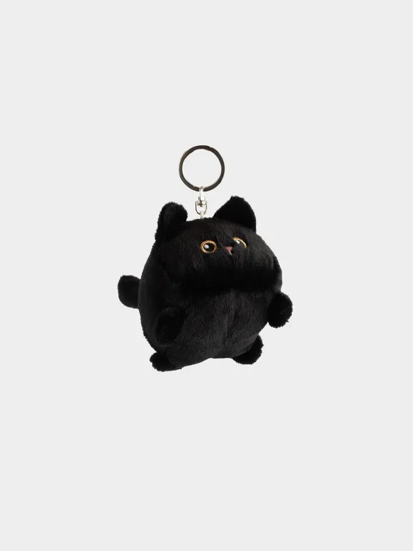 Keychain, 10 cm, Soft, Wind-up, polyester / Metal, Black, Cat, Cat night, image-0
