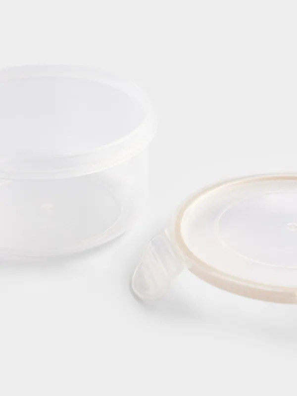 Container, 400 ml, with clips, plastic / silicone, round, beige, Roomy clip, image-3