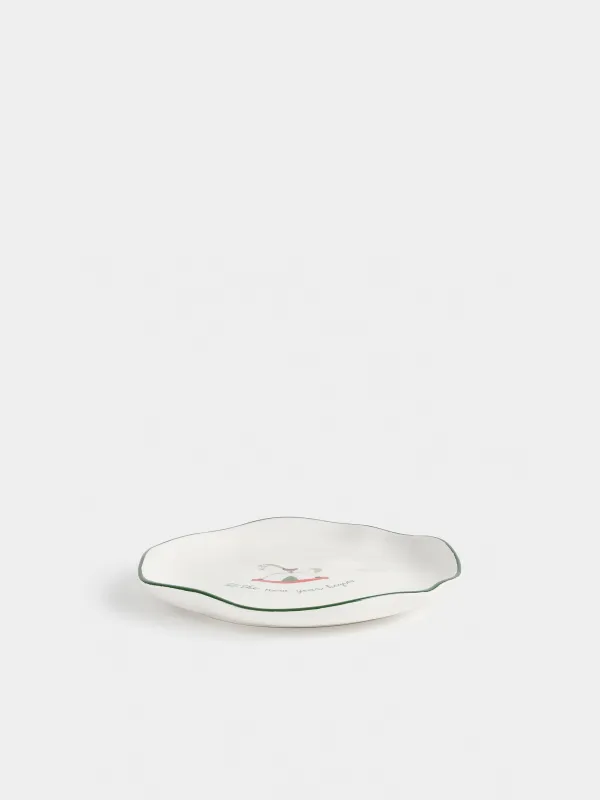 Snack plate, 21 cm, ceramic, Horse, Christmas green, image-1