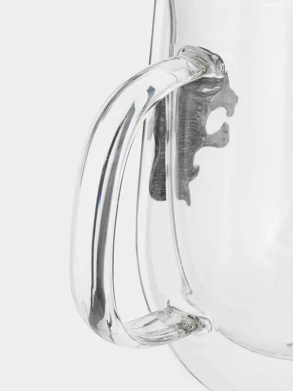 Mug, 350 ml, glass B / metal, silver, Lion, Air zodiac, image-2