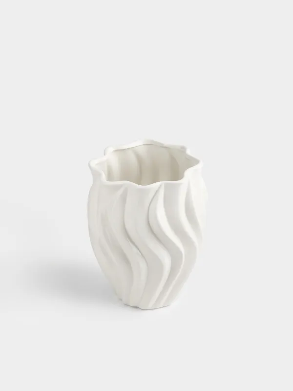 Flower vase, 24 cm, ceramic, milky, Wavy edge, Crumple, image-1