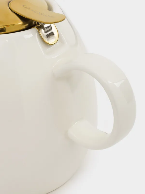 Teapot, 1 l, ceramic / steel, milky gold, Flower, Kettle ceramo, image-3