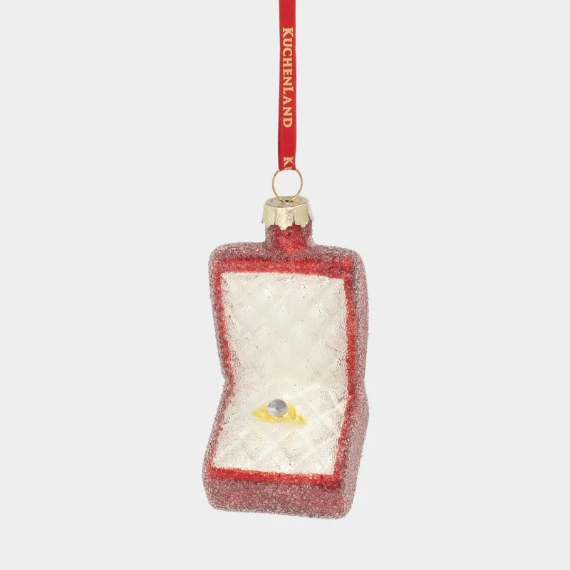 Christmas tree toy, 5x7 cm, glass, with sequins, red, Box with ring, Figure christmas