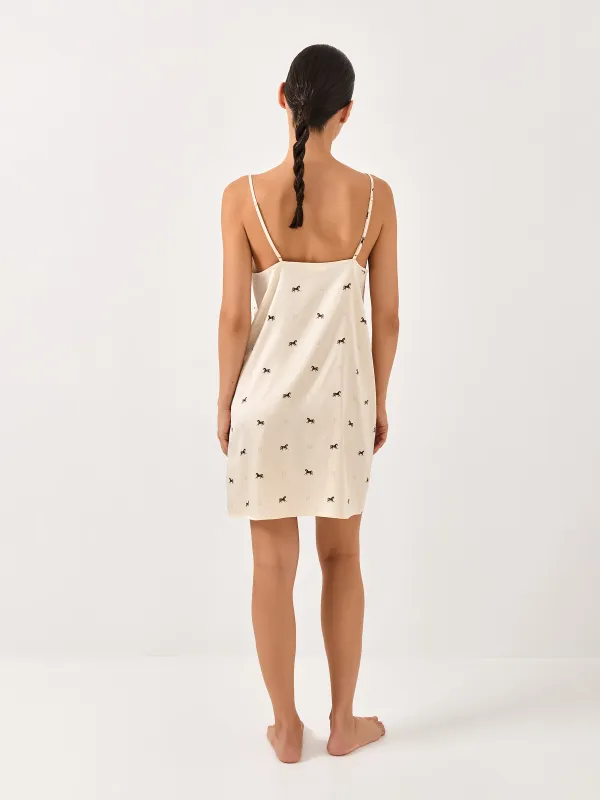 Women's dress, homewear, mini, size S, with straps, polyester / elastane, milky, Horses, Luanne, image-6