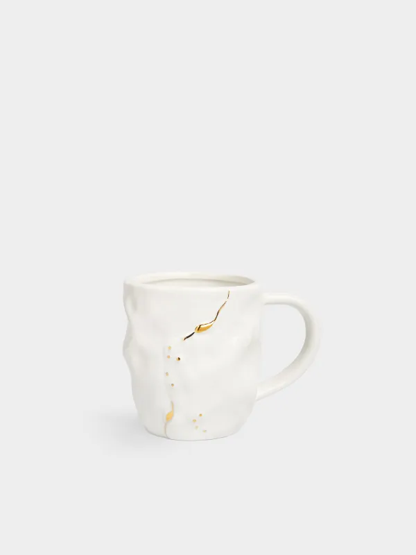 Mug, 370 ml, porcelain P, milky golden, Crumpled effect, Crumple, image-0