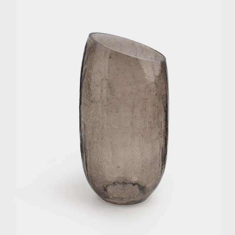 Flower vase, 26 cm, glass, brown, Craquelure, Ice