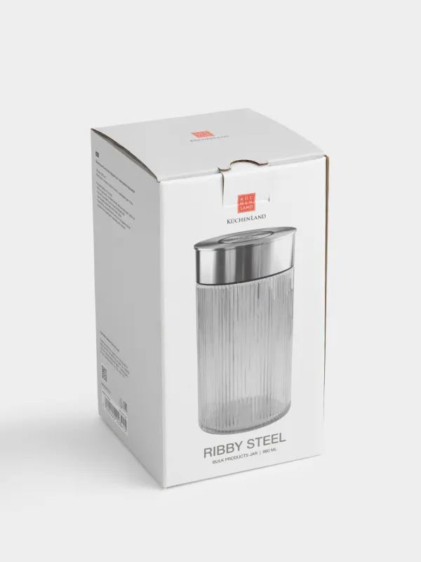 Bulk products jar, 960 ml, with vacuum lid, glass B, Ribby steel, image-6