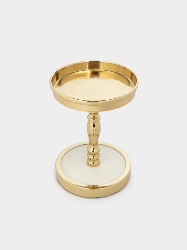 Candlestick, 30 cm, for one candle, on a leg, metal / glass, golden, Craquelure, Fantastic ice, image-3