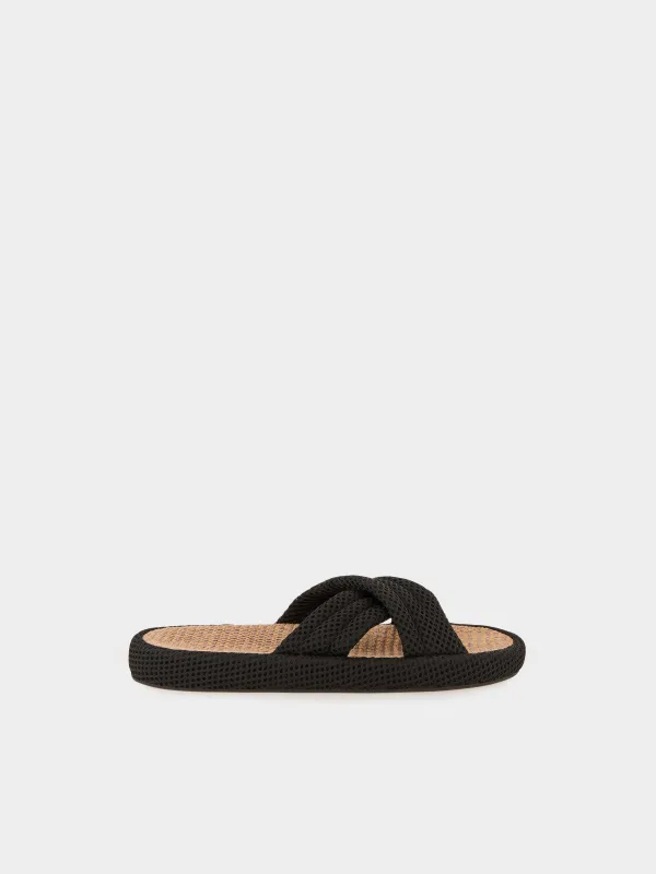 Women's slippers, homewear, size 36-37, polyester, brown, Walk X, image-0