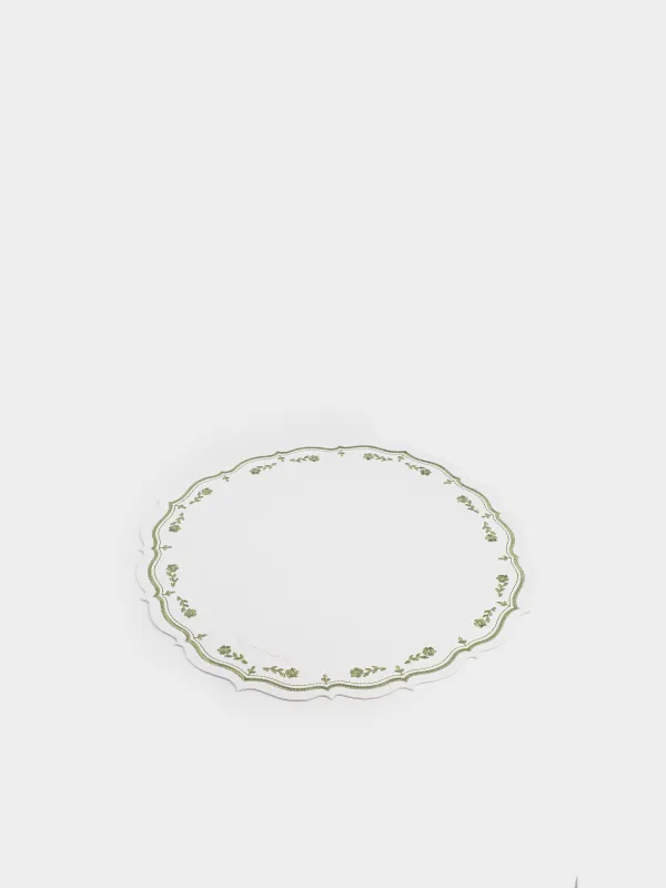 Placemat, 38 cm, PVC / polyester, shaped, milky, Vintage flowers, Rock embroidery, image-1