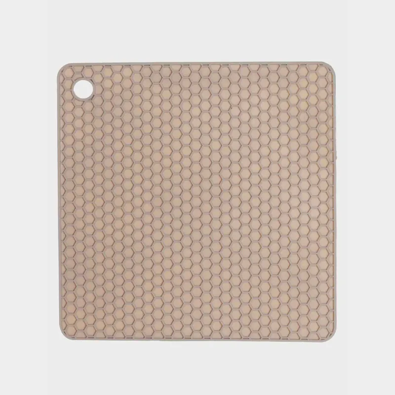 Hot pot holder, 17 cm, square, silicone, beige, Soft kitchen