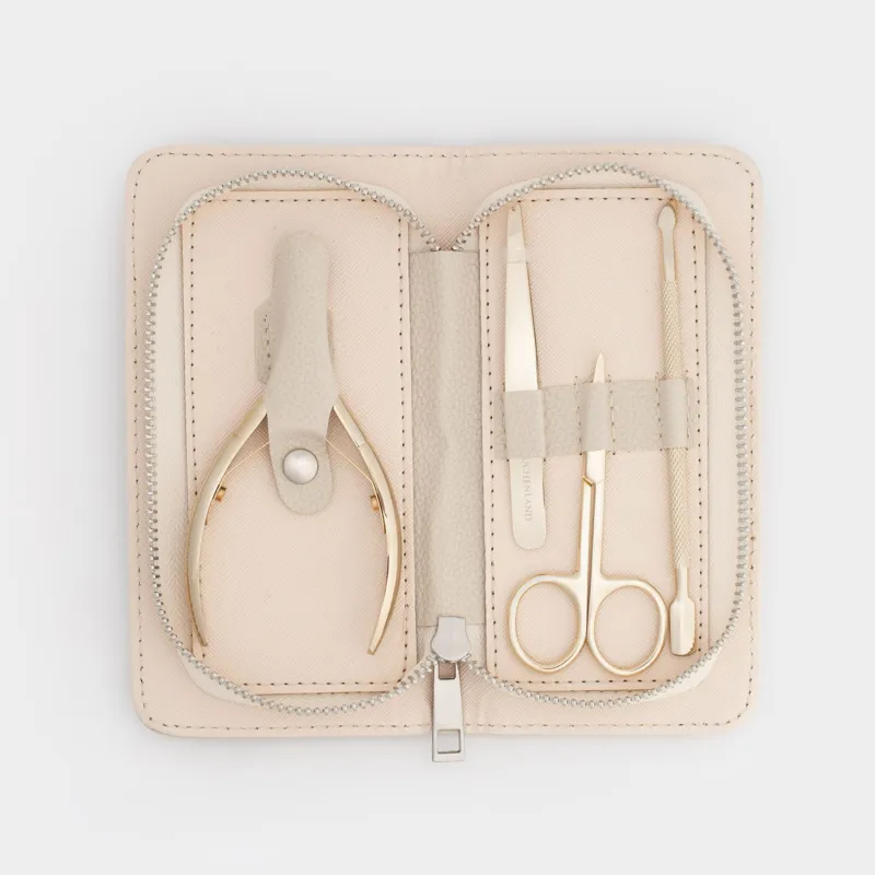 Manicure set, 4 items, in a case, steel / polyurethane, golden, Manicure gold
