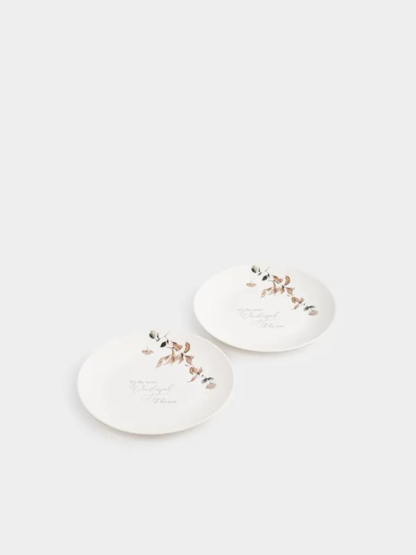 Snack plate, 20 cm, 2 pcs, porcelain N, Autumn flowers, Refined floral, image-1