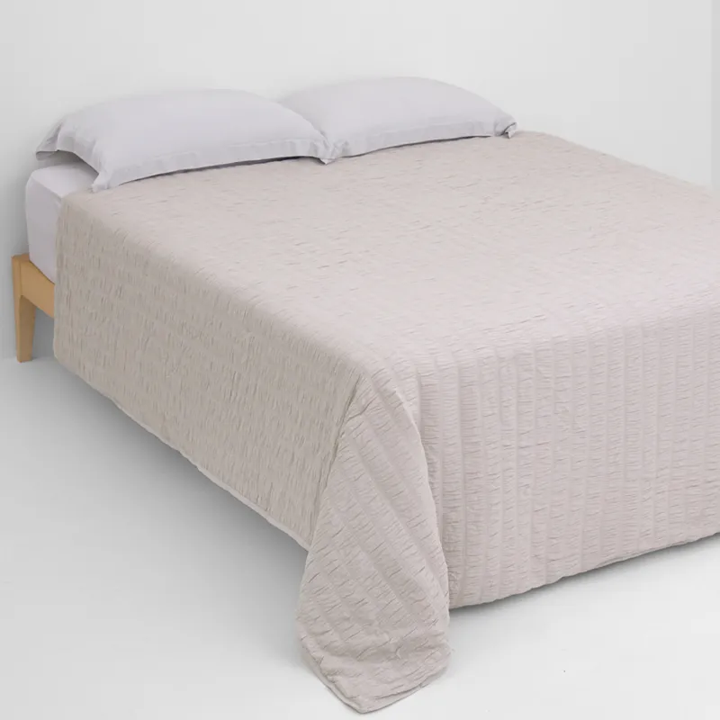 Bedspread, 220x240 cm, quilted, polyester / microfiber, beige-gray, Stripes, Stitch