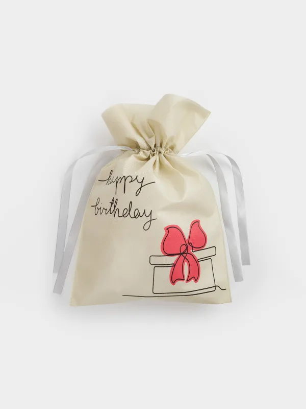 Gift bag, 20x30 cm, with drawstrings, polypropylene, white, Happy Birthday, Birthday, image-2