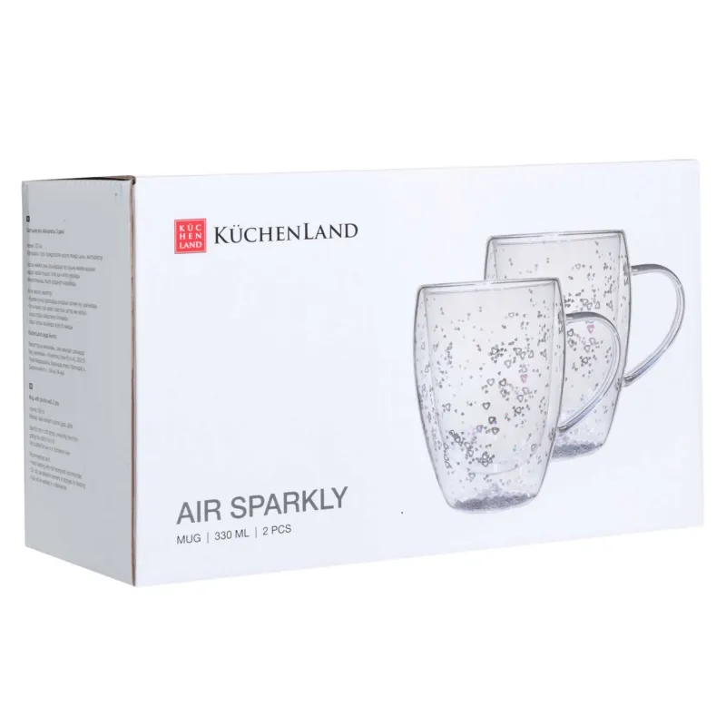 Mug, 330 ml, 2 pcs, B glass, mother of pearl, with silver hearts, Air sparkly, image-3